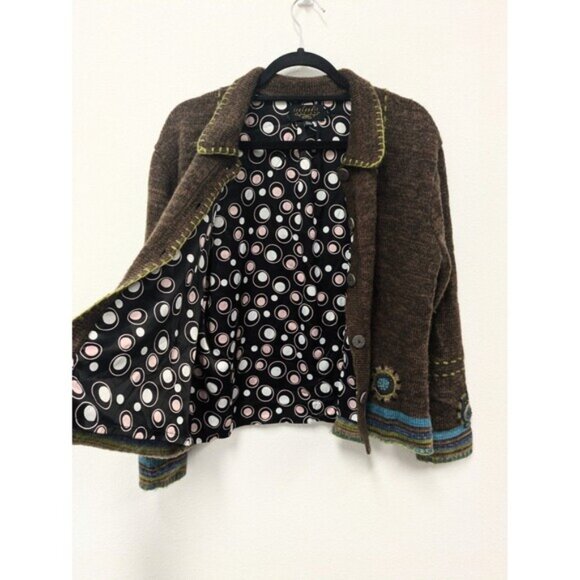 Vintage Icelandic Design Mohair Wool Alpaca Floral Crochet Sweater Cardigan sz L - Picture 10 of 13